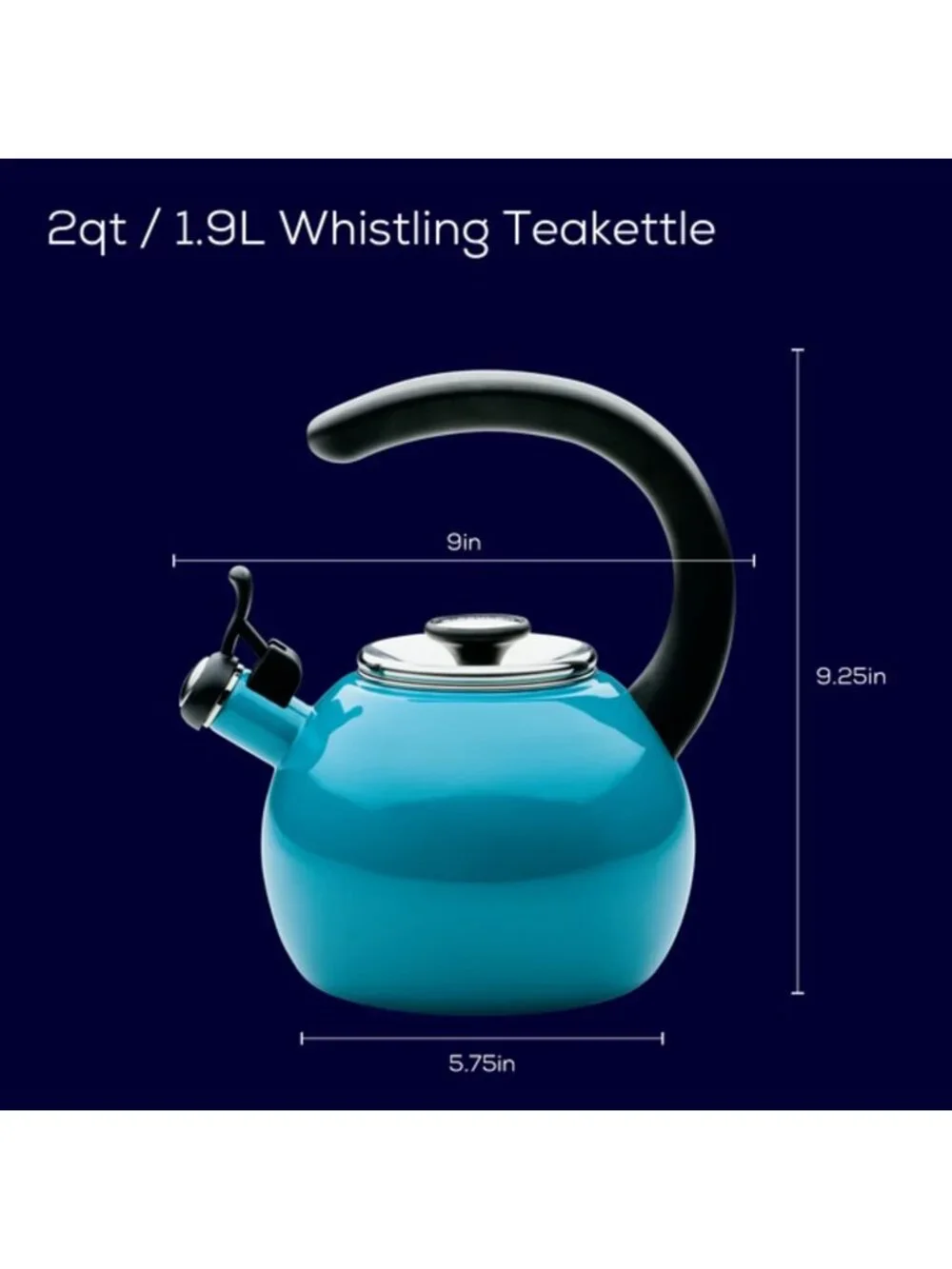 Turquoise Kitchen Whistling Teakettle 2-QT Enamel On Steel Stovetop Induction